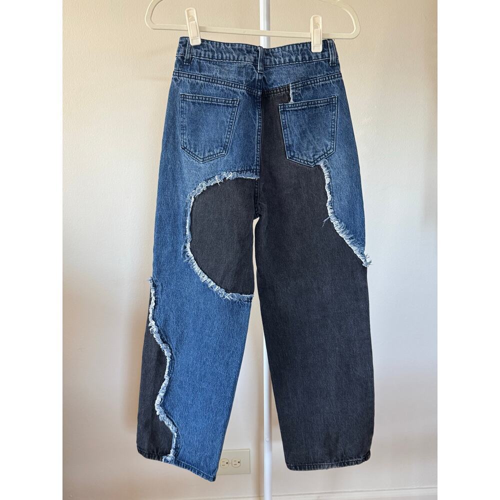 Cider 2 Tone Y2k Patchwork Black & Dark Wash Denim Jeans - XS Grunge Streetwear - Picture 5 of 6